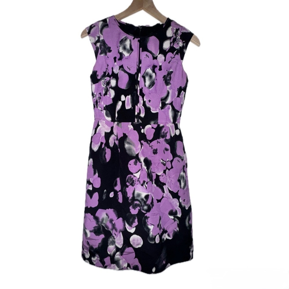 Adrianna Papell Black and Purple Sheath Mini Dress Cap Sleeve Crew Neck Cocktail